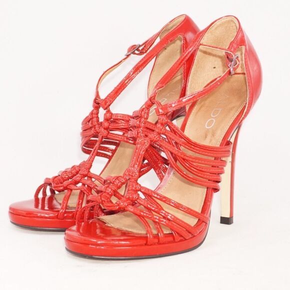 Aldo Red Patent Leather Open Toe Pumps, Size 36/6 - Picture 3 of 9
